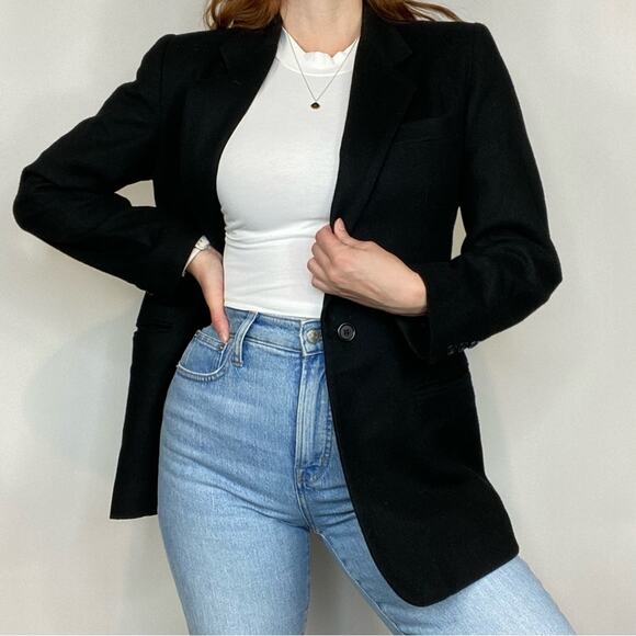 Vintage 90s Size 6 Wool & Cashmere Classic Black Blazer Jacket/Coat - Picture 6 of 11